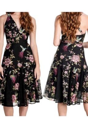 NWOT Dress the Population Black Midi Dress with beautiful stitching throughout